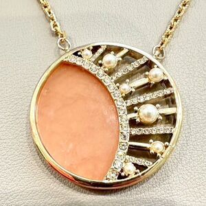 WHBM gold tone Rhinestone faux Pearl Long Pendant Necklace